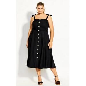 Women's Plus Size City Chic Linen Blend Black Precious Bow Midi Dress size 14
